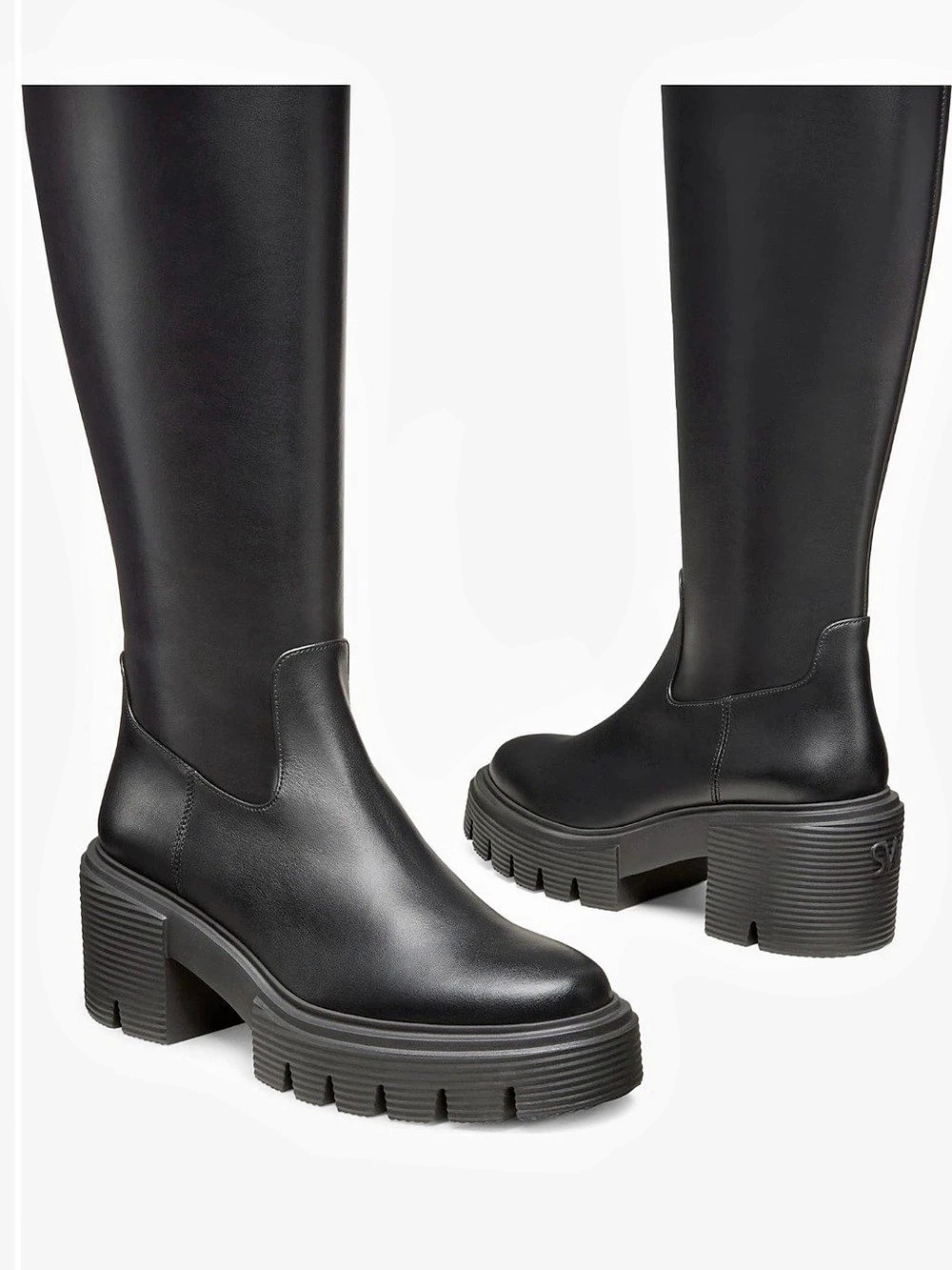 Stuart Weitzman SoHo Black Leather Knee-High Lug Boot Women’s Size 9.5